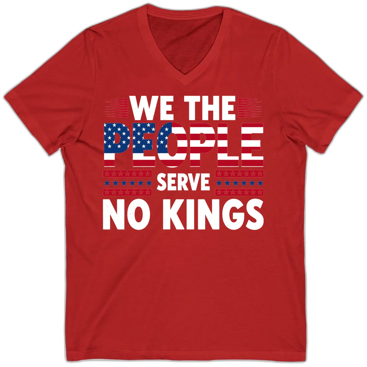 We The People Patriotic Flag Typography V-Neck in Red