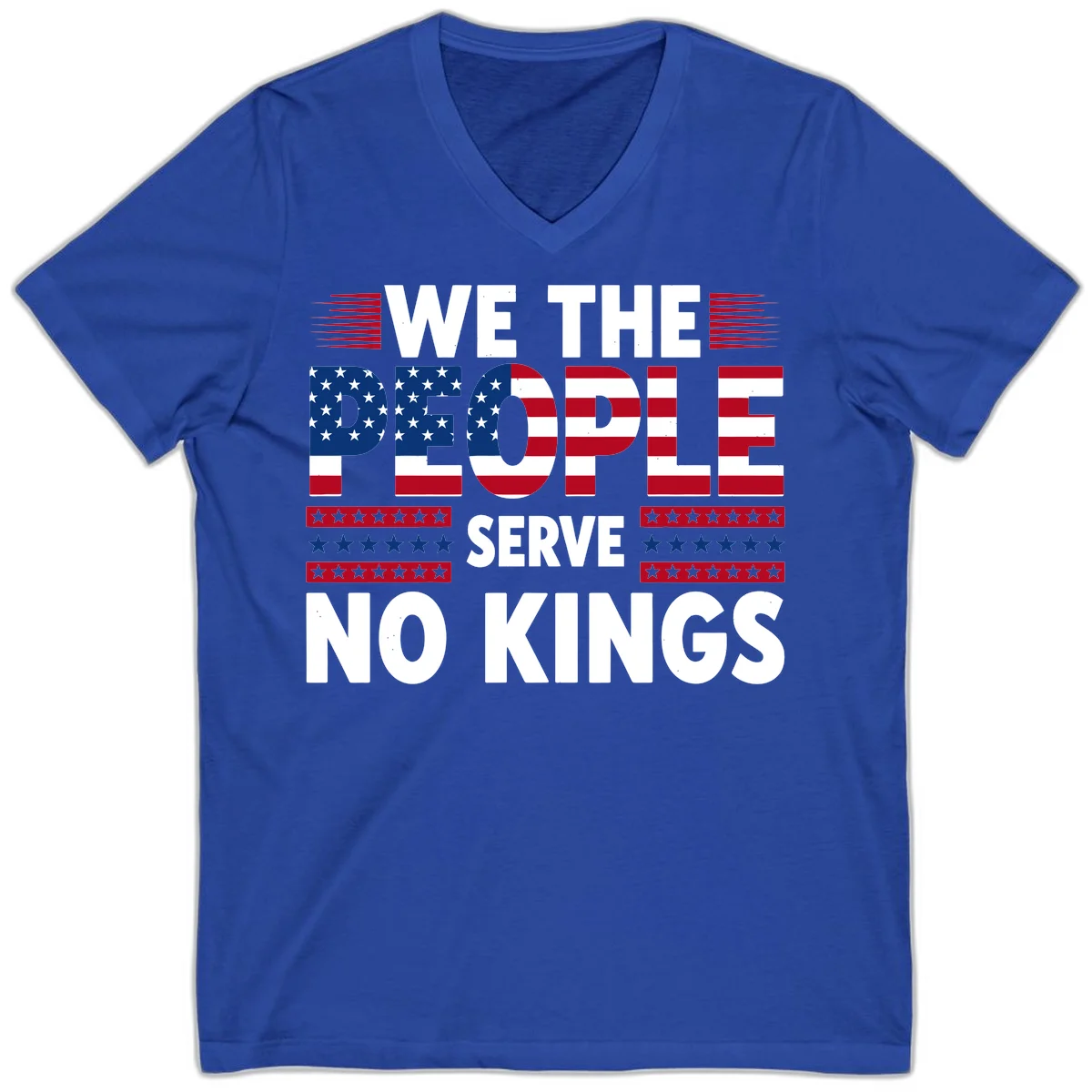 We The People Patriotic Flag Typography V-Neck in True Royal