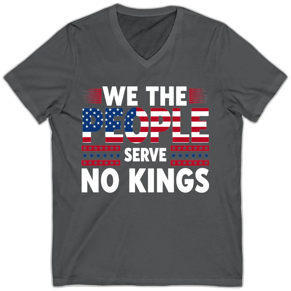 We The People Patriotic Flag Typography V-Neck in Asphalt