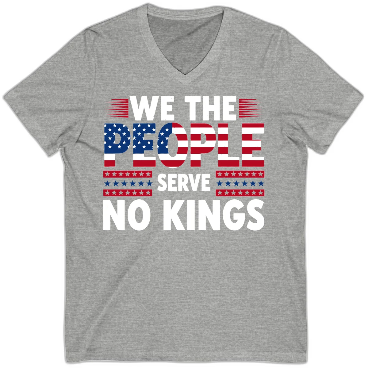 We The People Patriotic Flag Typography V-Neck in Athletic Heather