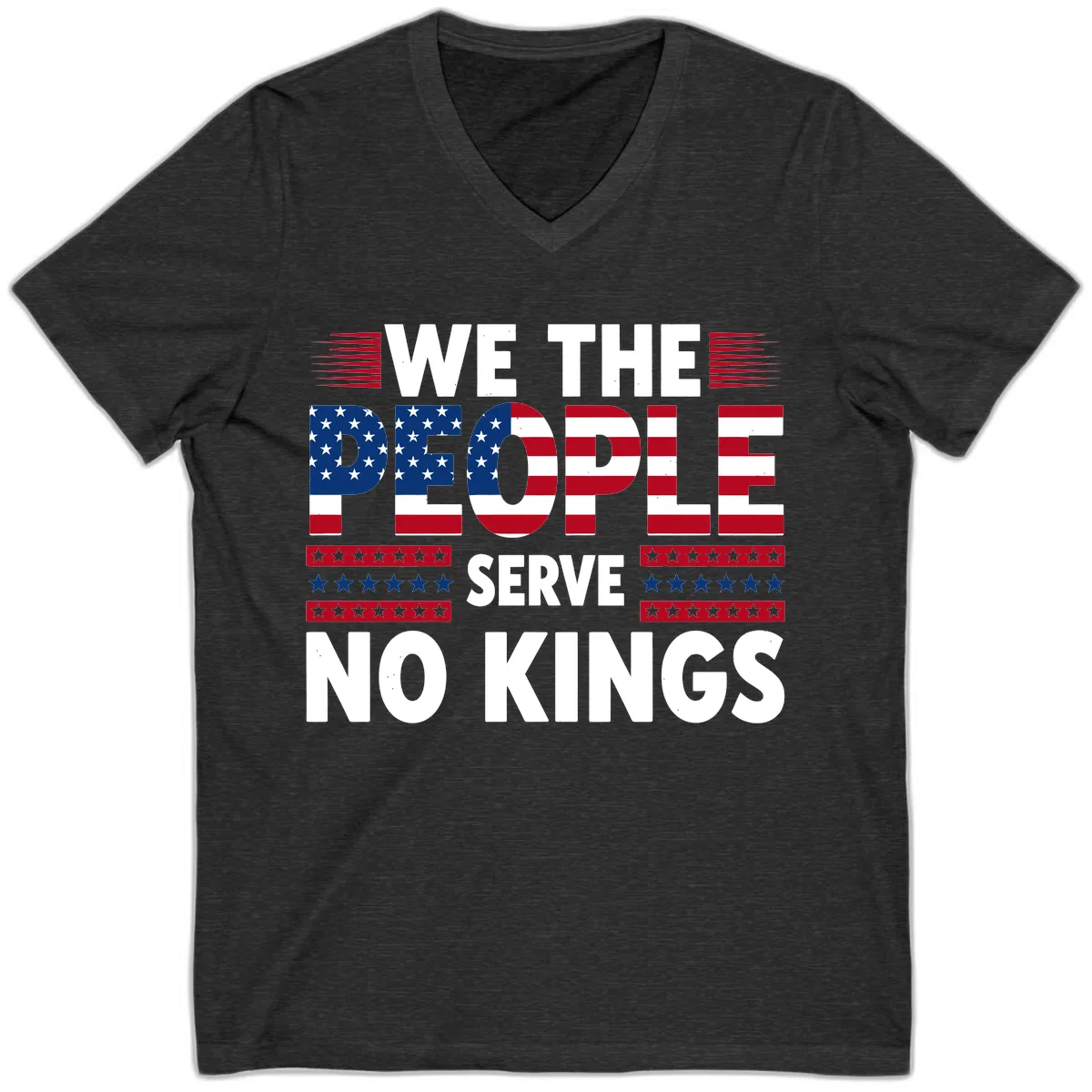 We The People Patriotic Flag Typography V-Neck in Dark Grey Heather