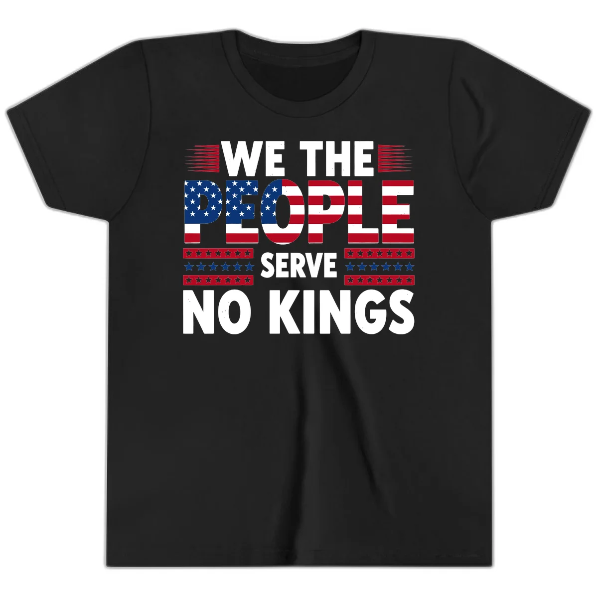 We The People Patriotic Flag Typography Youth T-Shirt in Black
