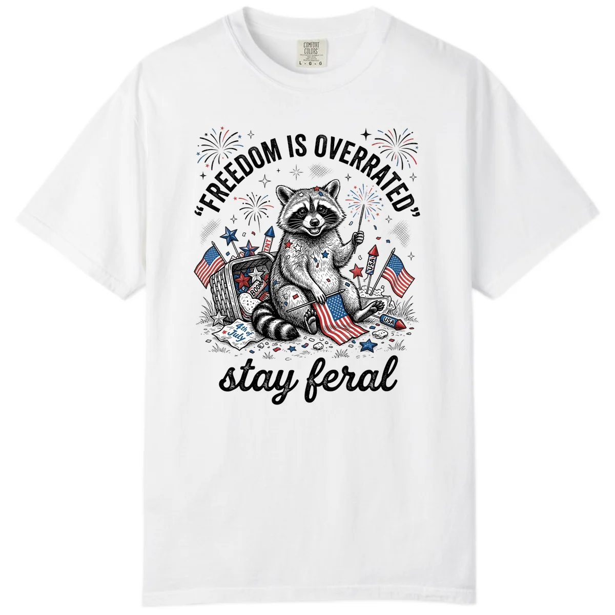 Feral Raccoon Fourth of July Comfort Color in White