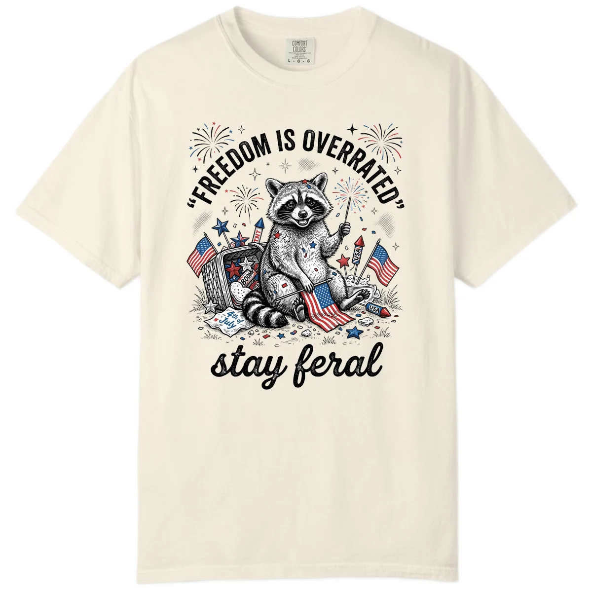 Feral Raccoon Fourth of July Comfort Color in Ivory