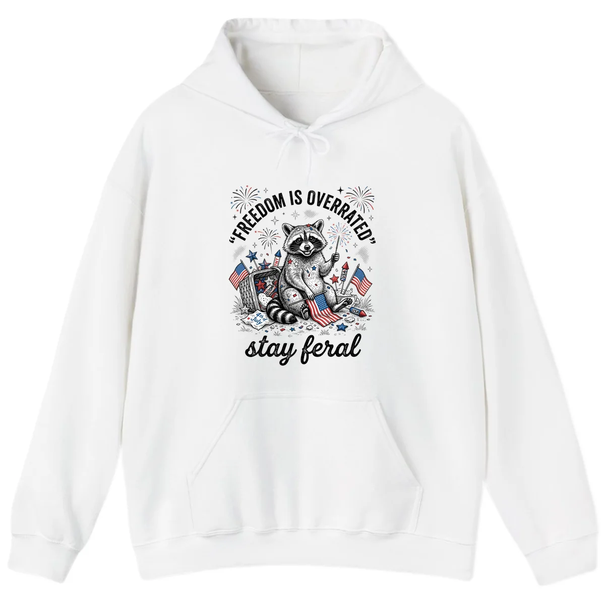 Feral Raccoon Fourth of July Hoodie in White