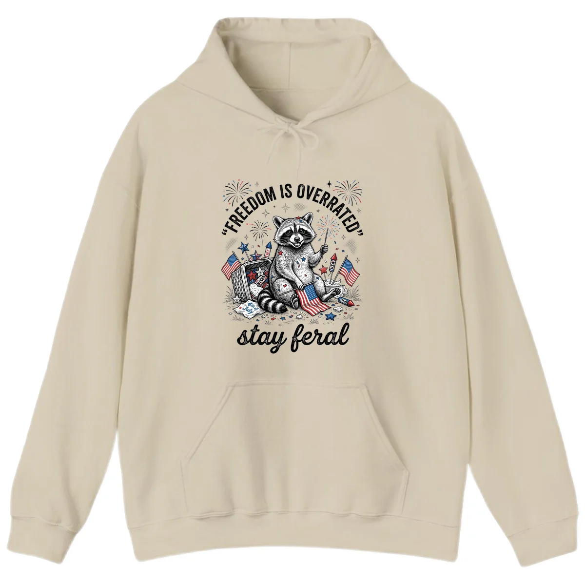 Feral Raccoon Fourth of July Hoodie in Sand