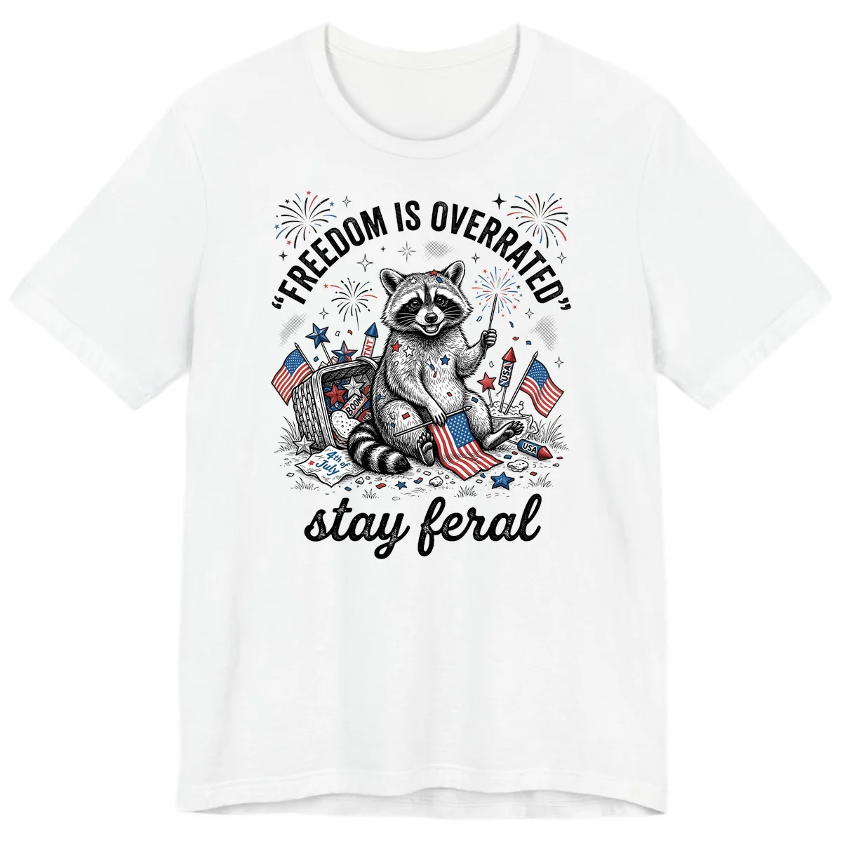 Feral Raccoon Fourth of July Premium T-Shirt in White