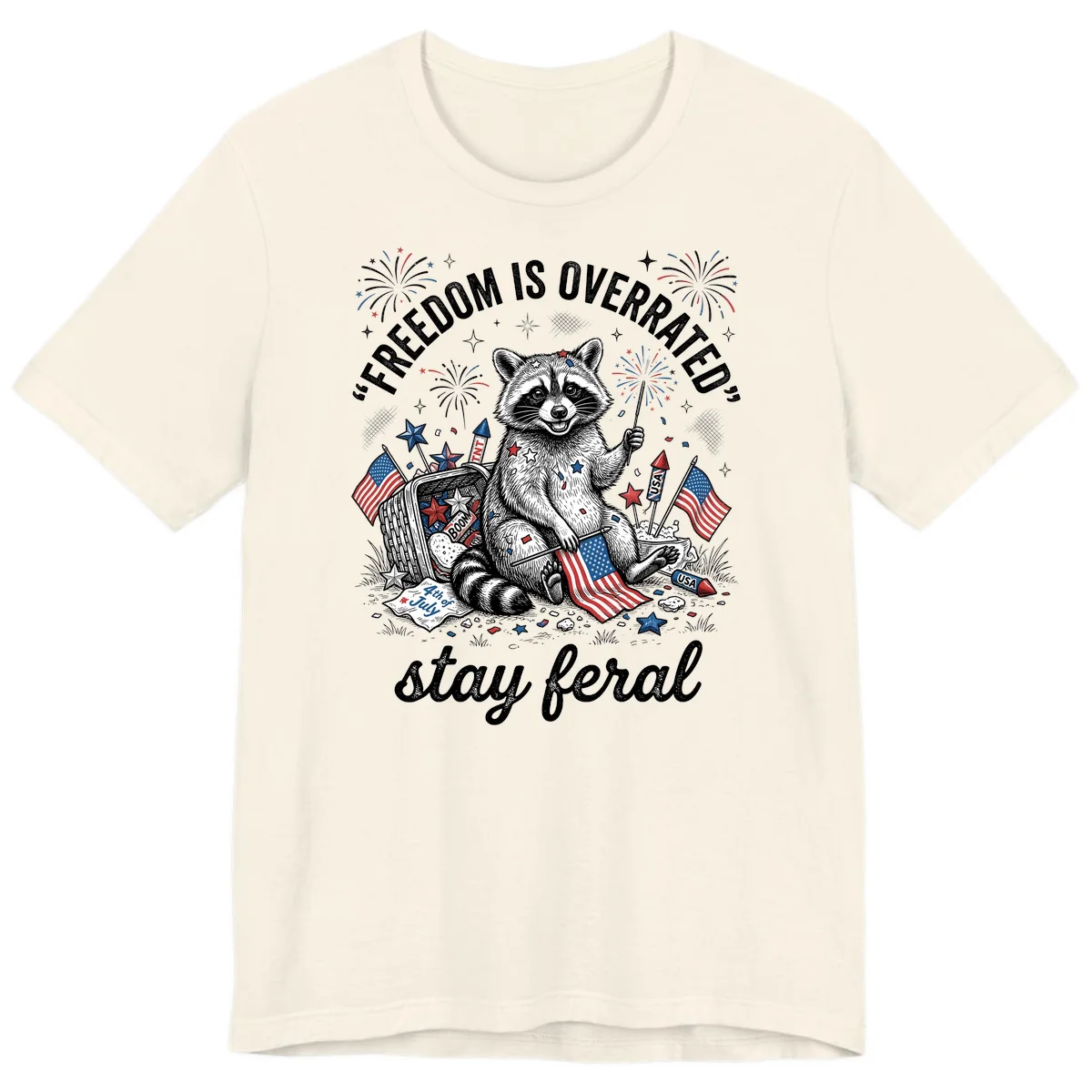 Feral Raccoon Fourth of July Premium T-Shirt in Natural