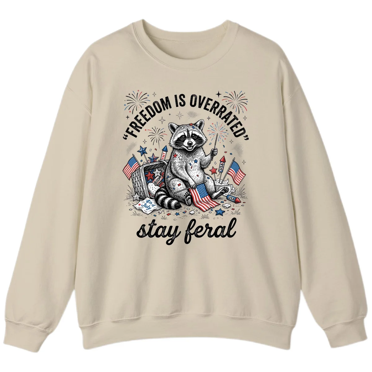 Feral Raccoon Fourth of July Sweatshirt in Sand