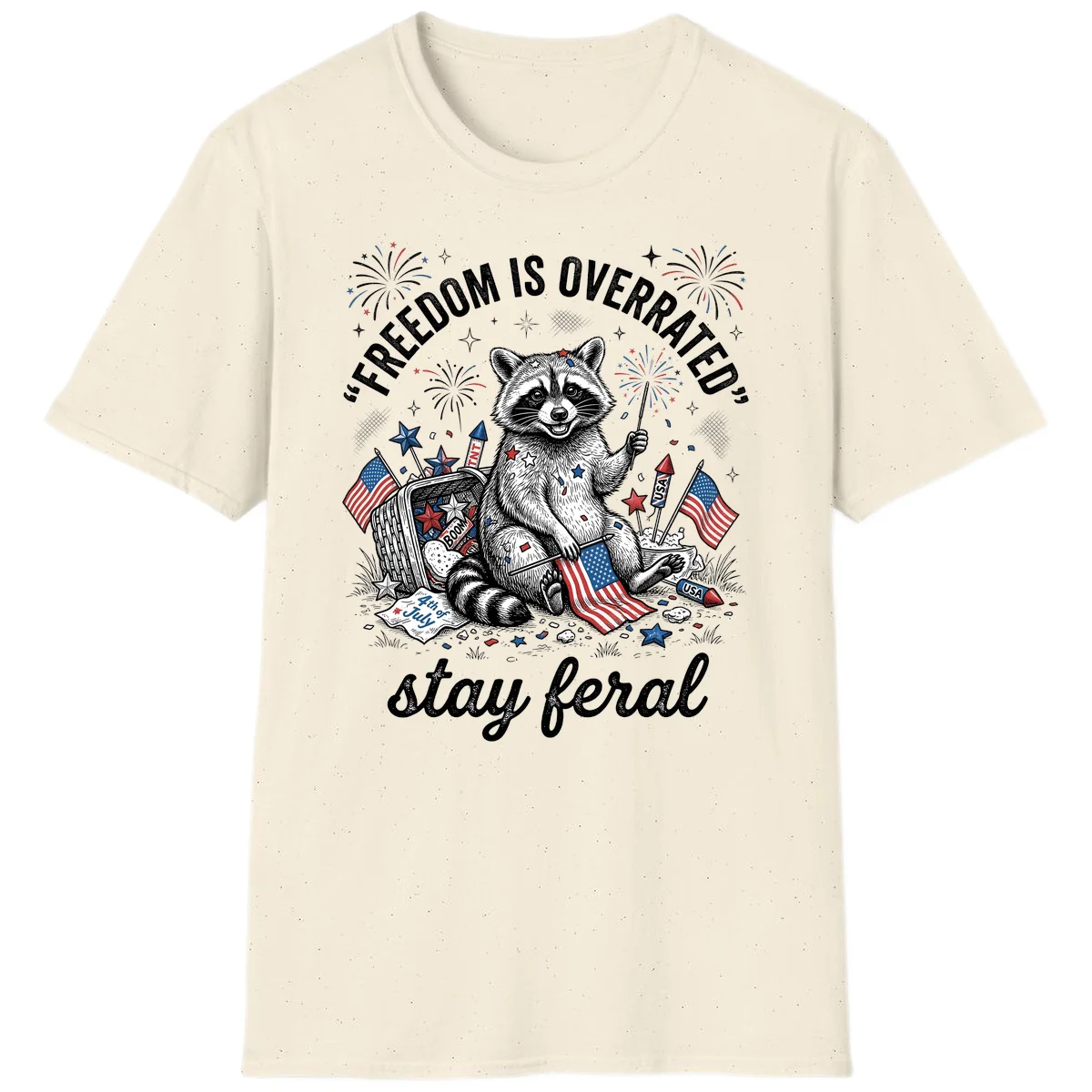 Feral Raccoon Fourth of July T-Shirt in Natural