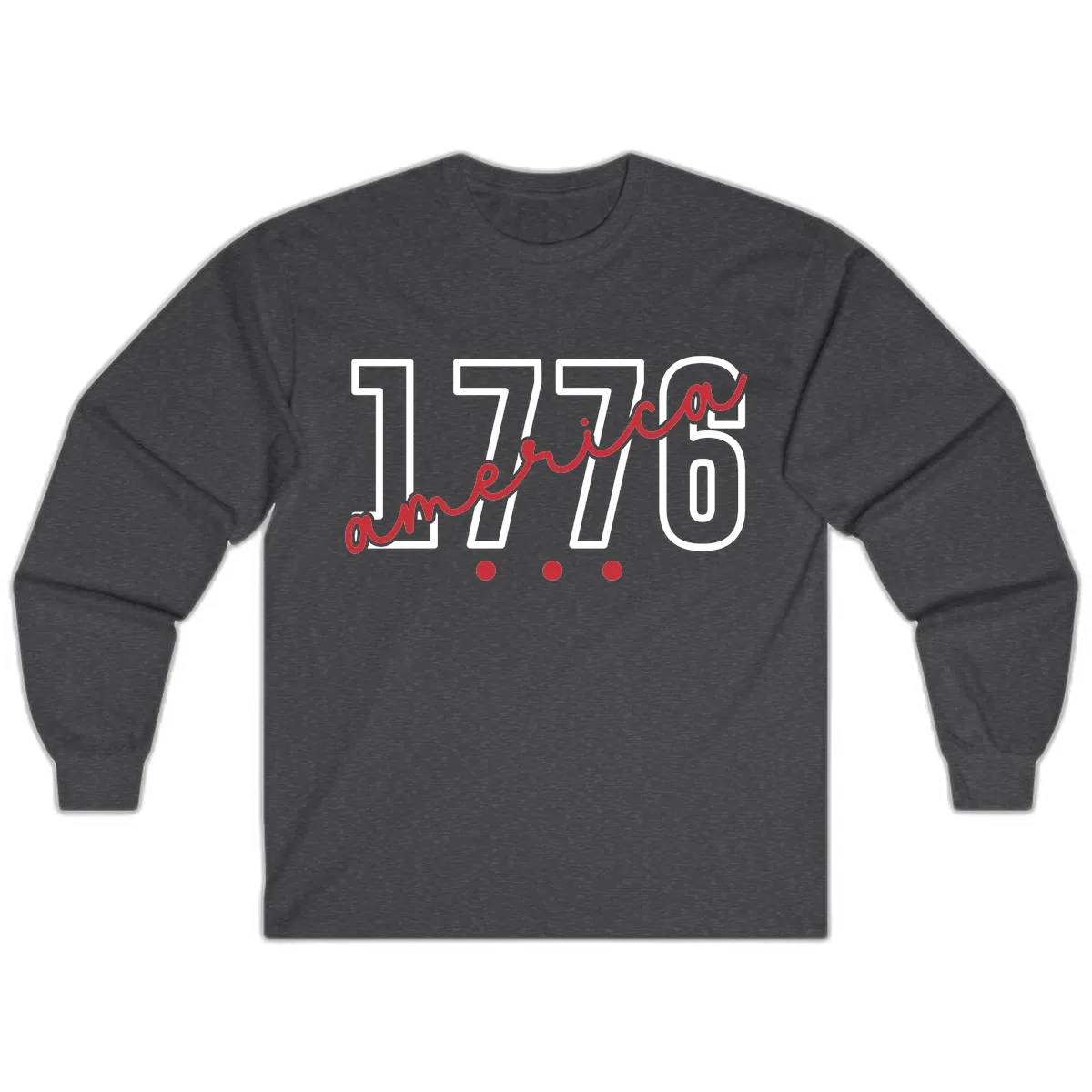 America Script with Three Dots Design Long Sleeve in Dark Heather