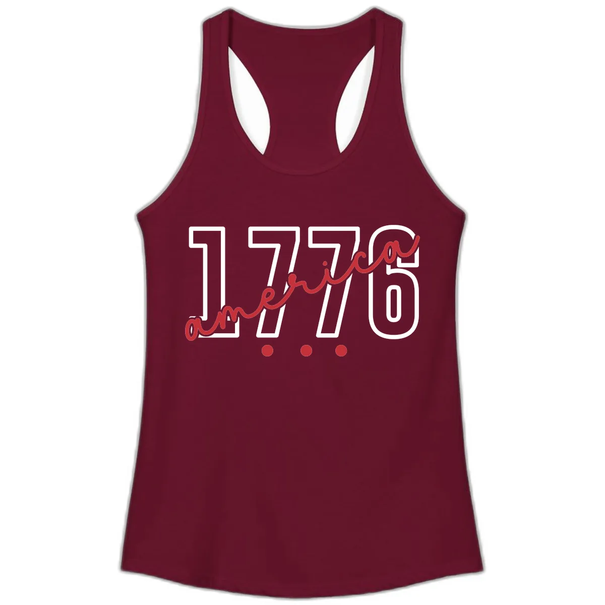 America Script with Three Dots Design Ladies Tank in Solid Cardinal Red