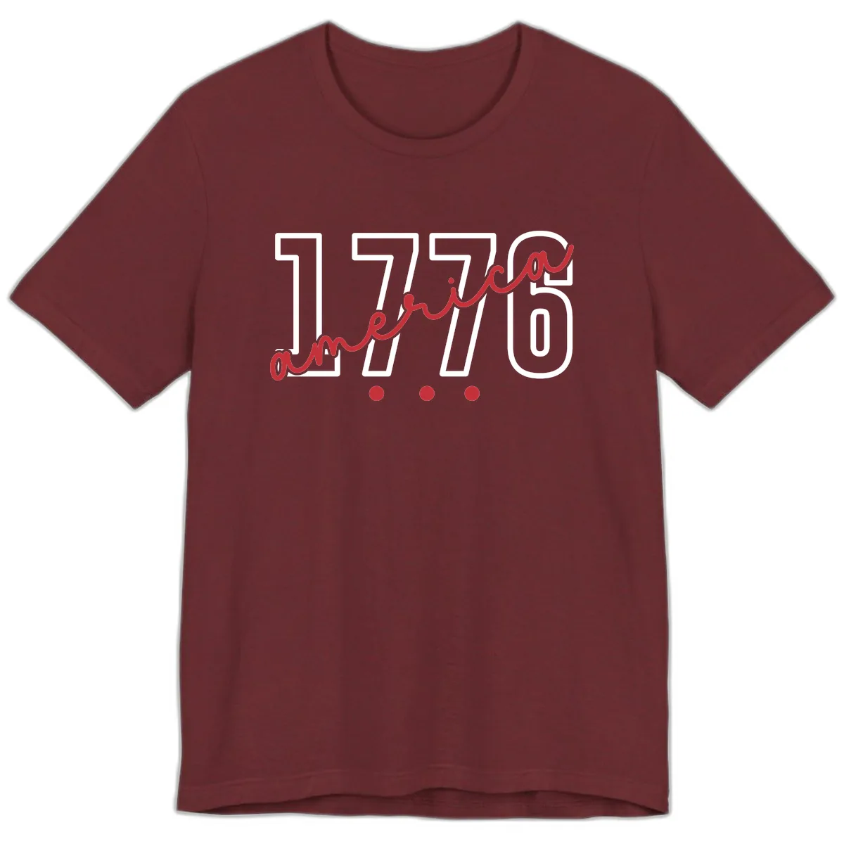 America Script with Three Dots Design Premium T-Shirt in Heather Cardinal