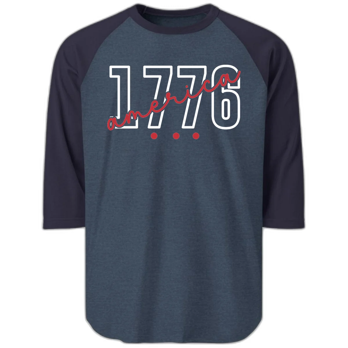 America Script Raglan 3/4 in Heather Denim Navy