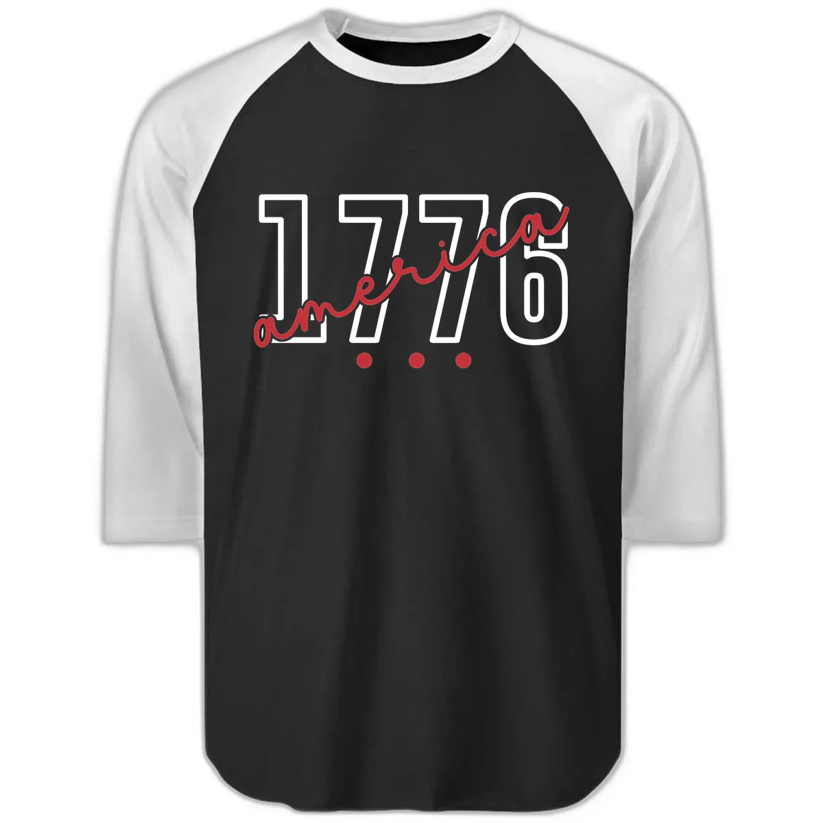 America Script with Three Dots Design Raglan 3/4 in Black White