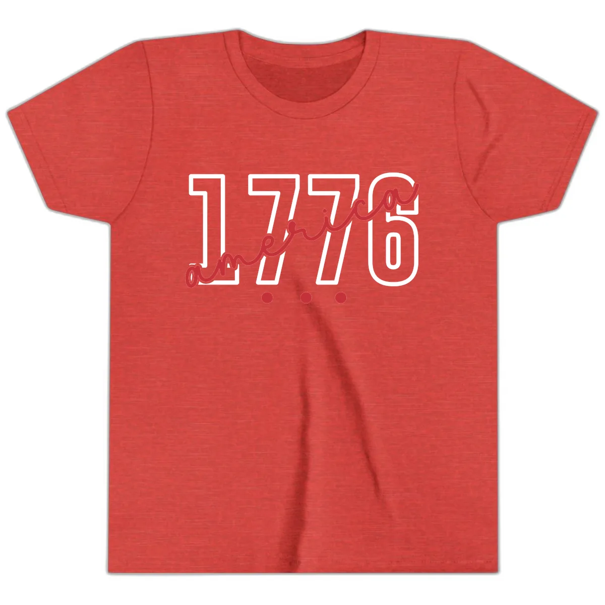 America Script with Three Dots Design Youth T-Shirt in Heather Red