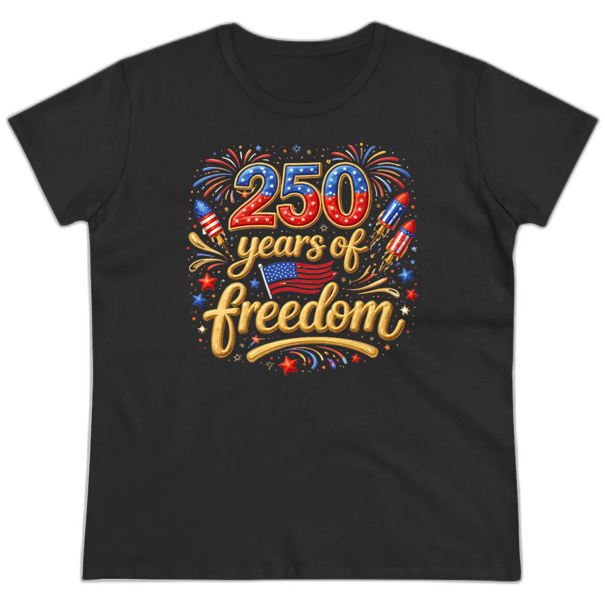 America 250th Anniversary Freedom Celebration Ladies Tee in Black