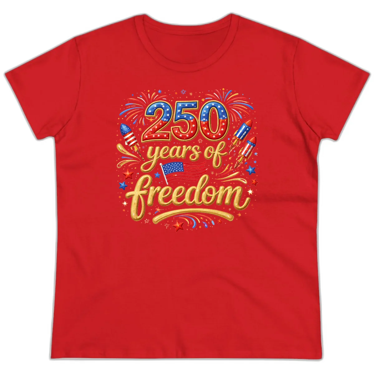 America 250th Anniversary Freedom Celebration Ladies Tee in Red