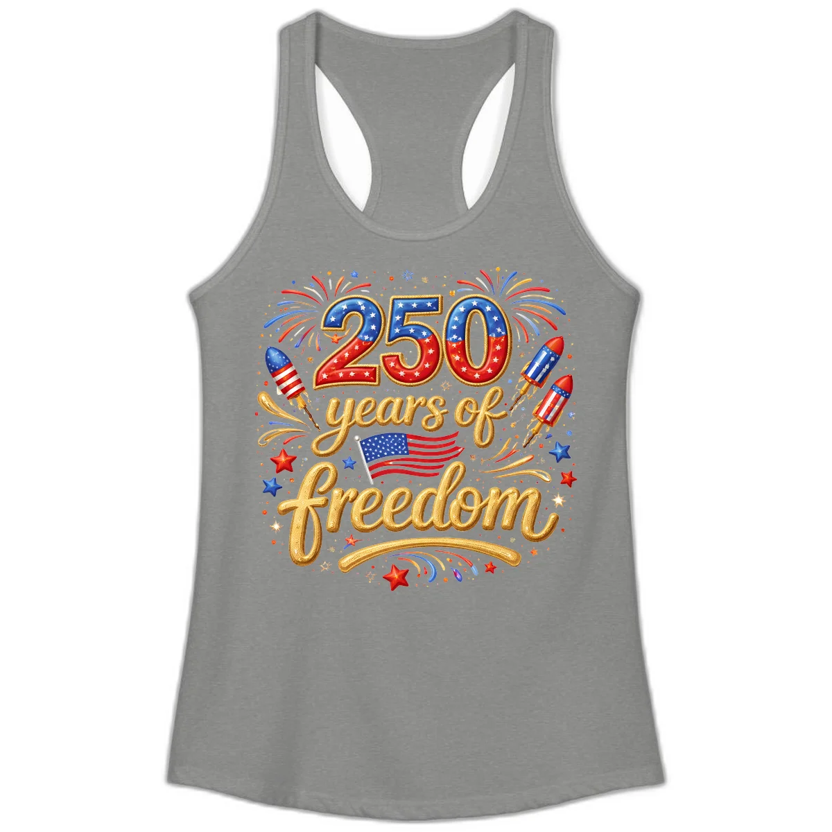 America 250th Anniversary Freedom Celebration Ladies Tank in Heather Grey
