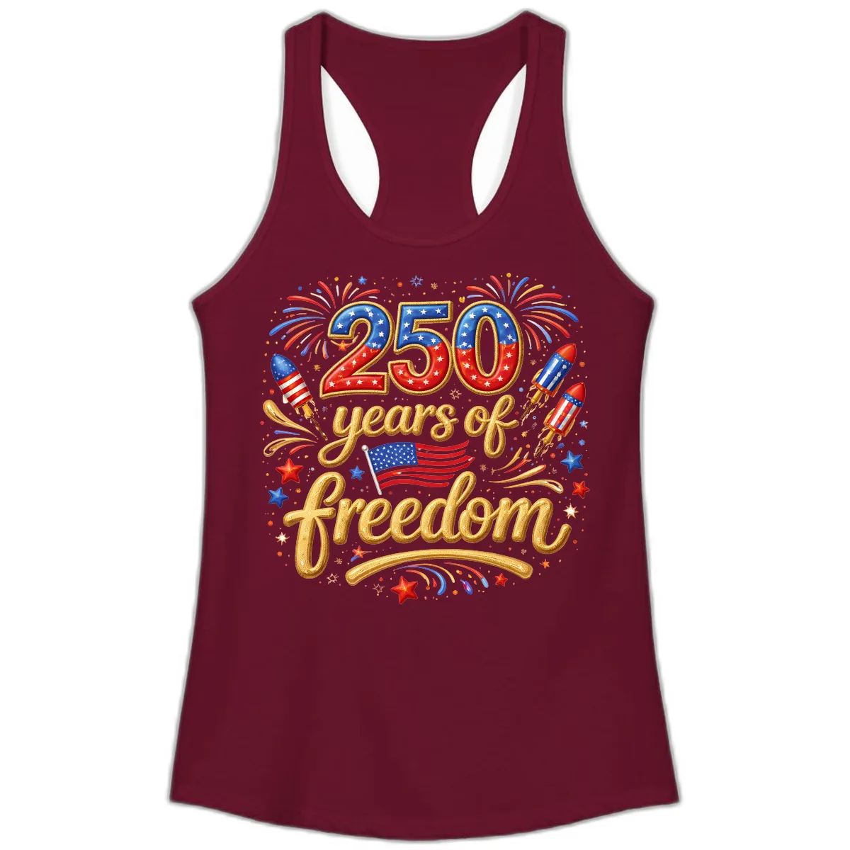 America 250th Anniversary Freedom Celebration Ladies Tank in Solid Cardinal Red
