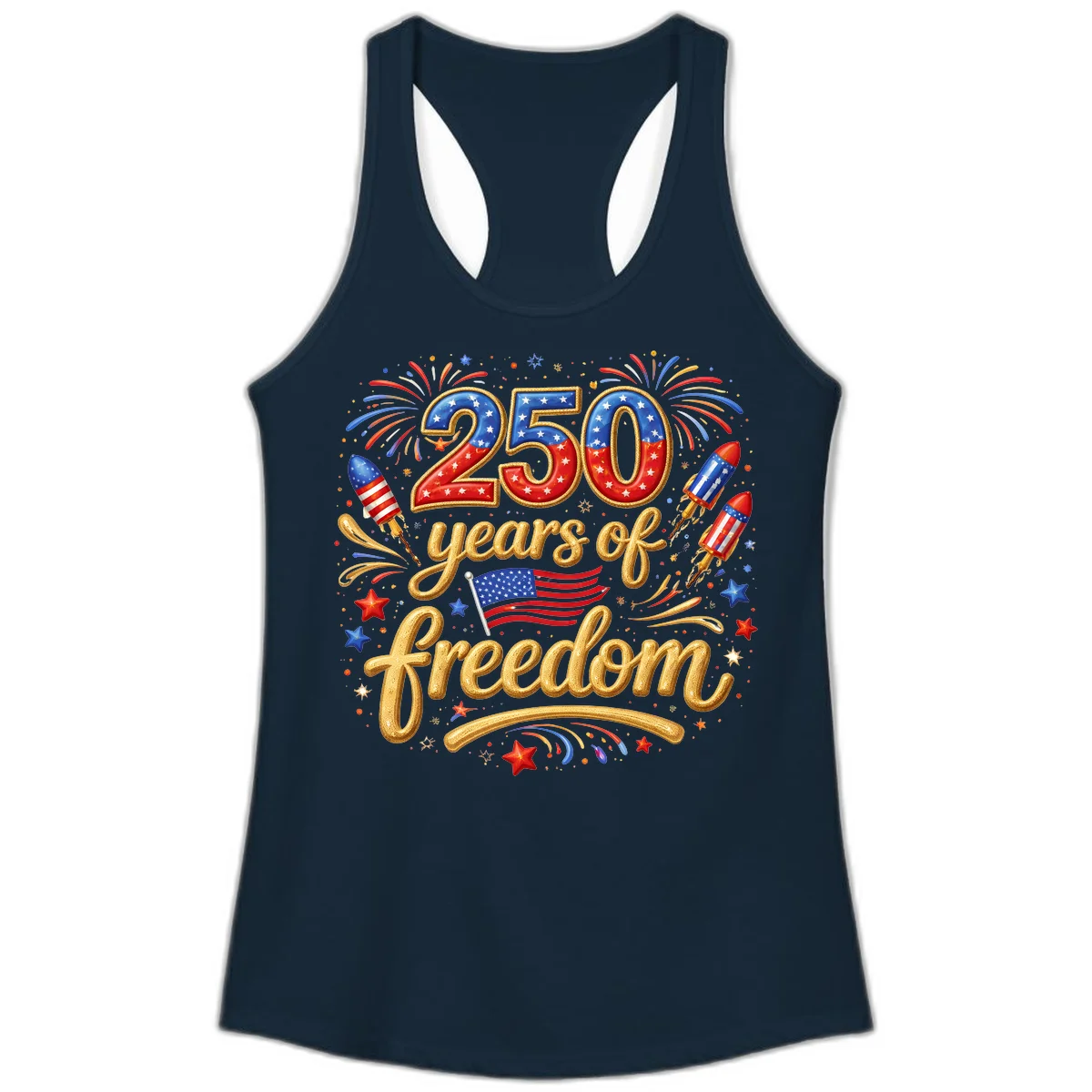 America 250th Anniversary Freedom Celebration Ladies Tank in Solid Midnight Navy