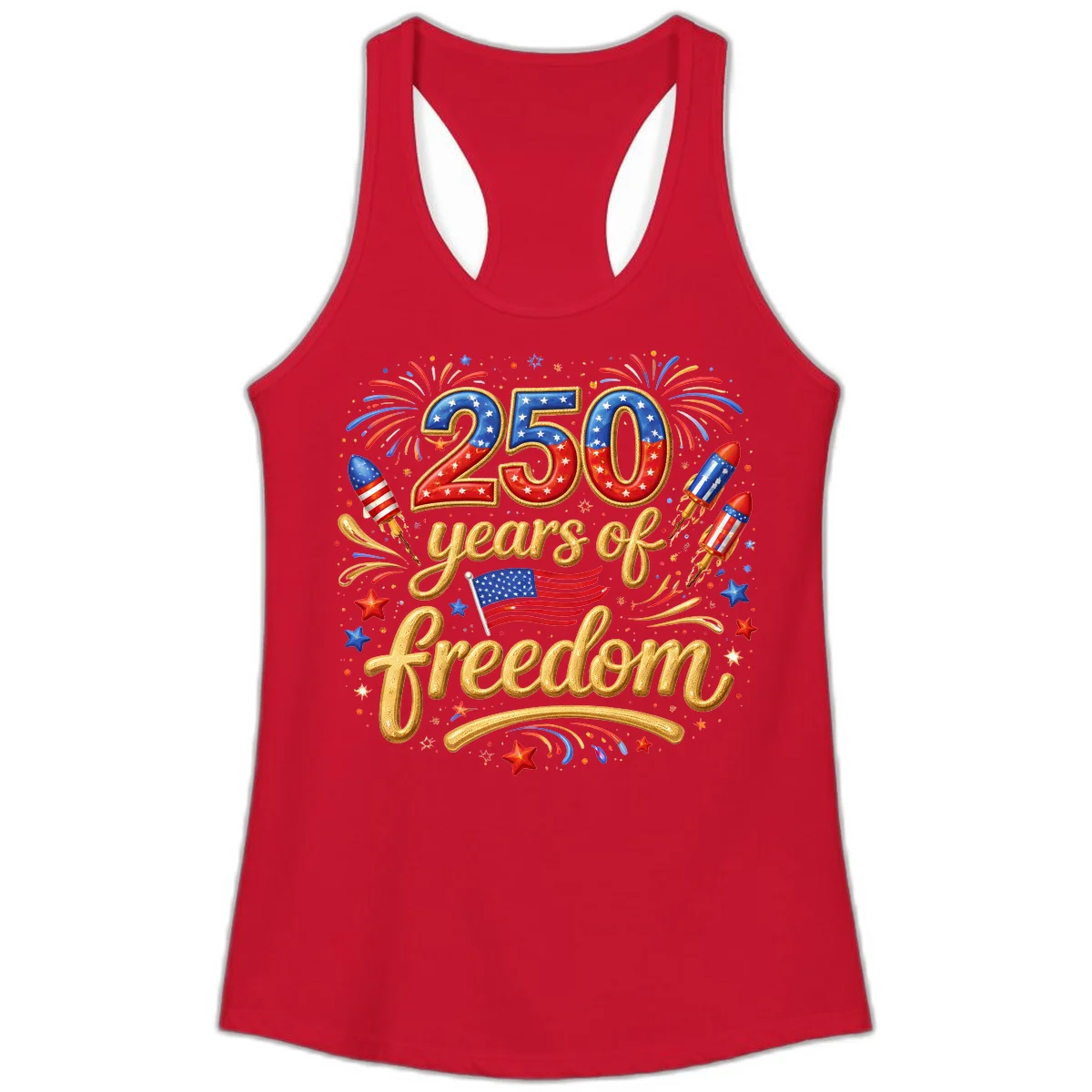 America 250th Anniversary Freedom Celebration Ladies Tank in Solid Red