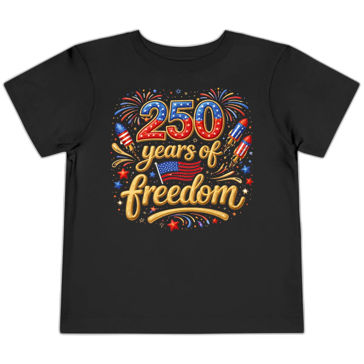 America 250th Anniversary Freedom Celebration Toddler T-Shirt in Black