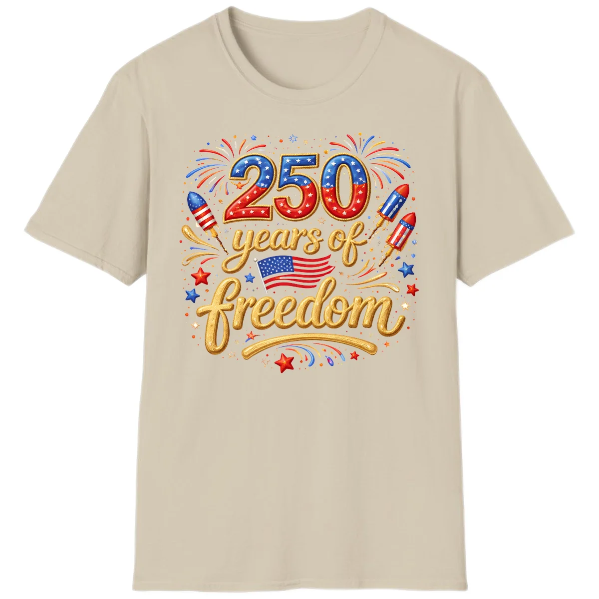 America 250th Anniversary Freedom Celebration T-Shirt in Sand