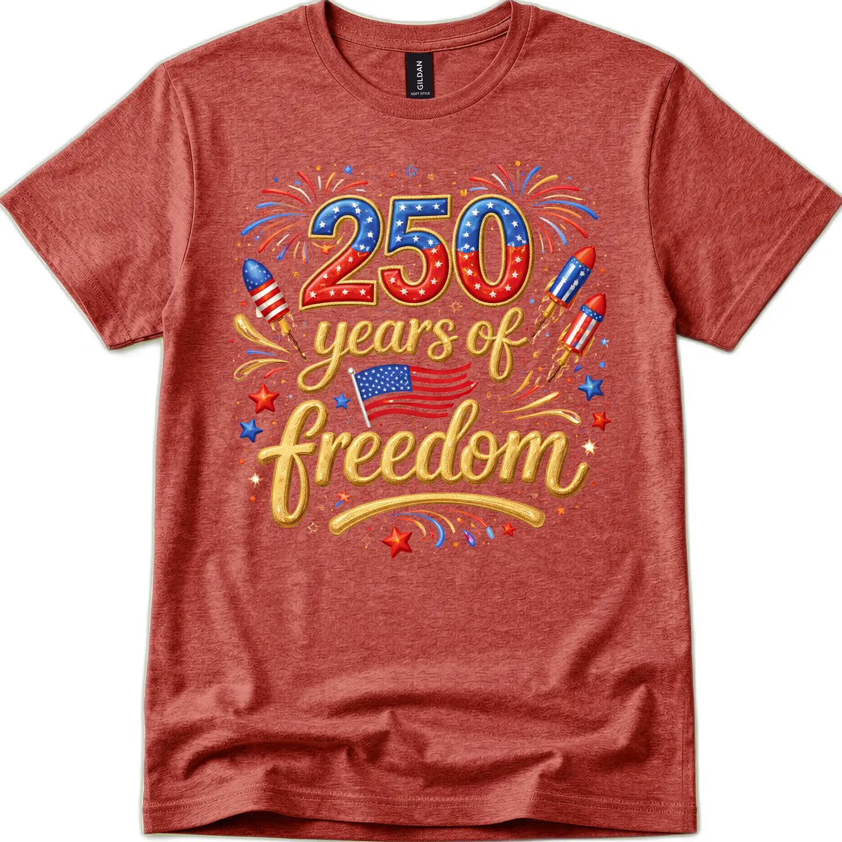 America 250th Anniversary Freedom Celebration T-Shirt in Heather Cardinal