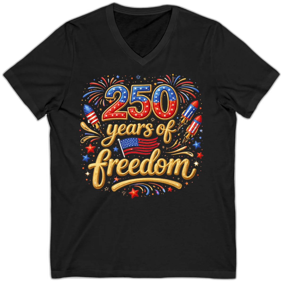 America 250th Anniversary Freedom Celebration V-Neck in Black