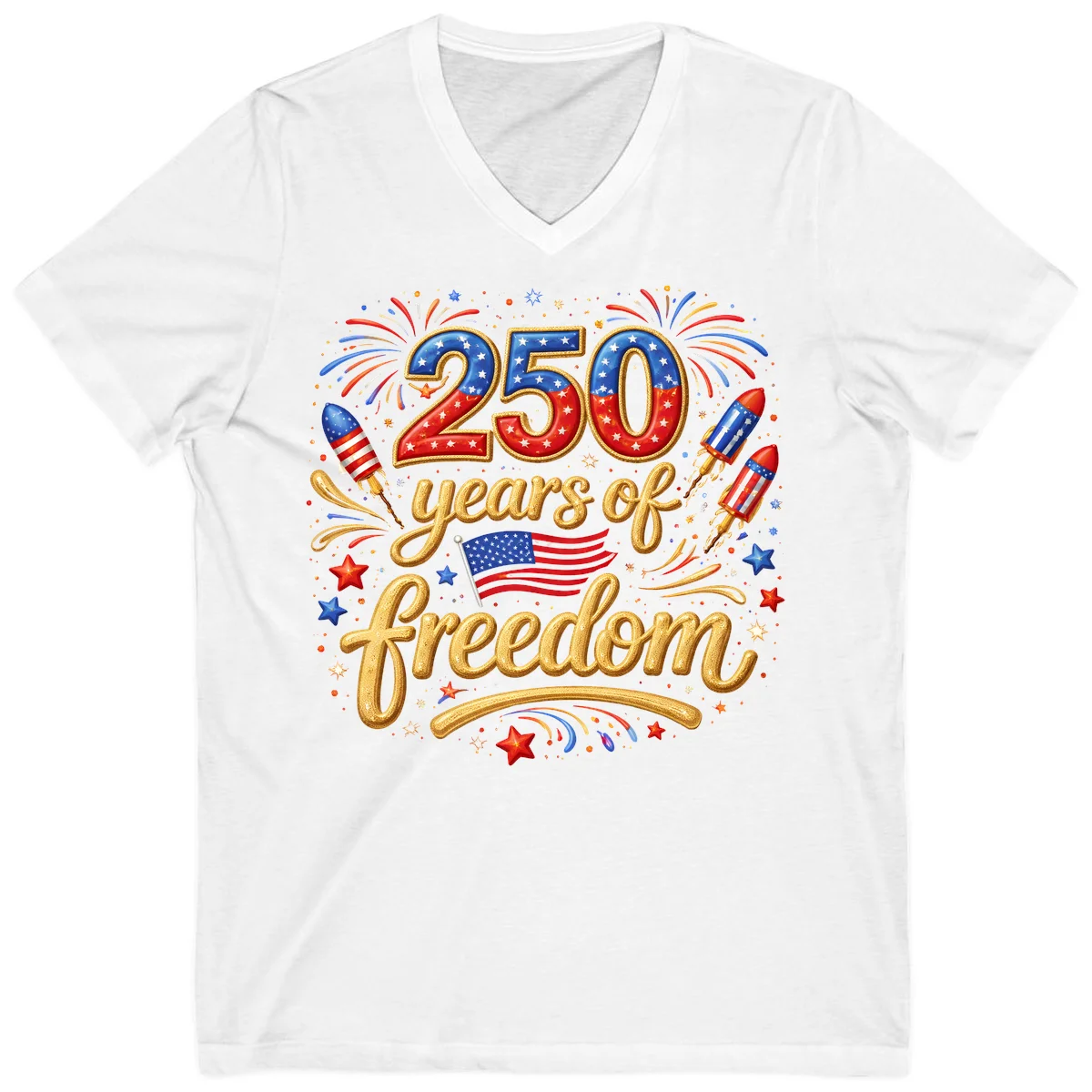 America 250th Anniversary Freedom Celebration V-Neck in White