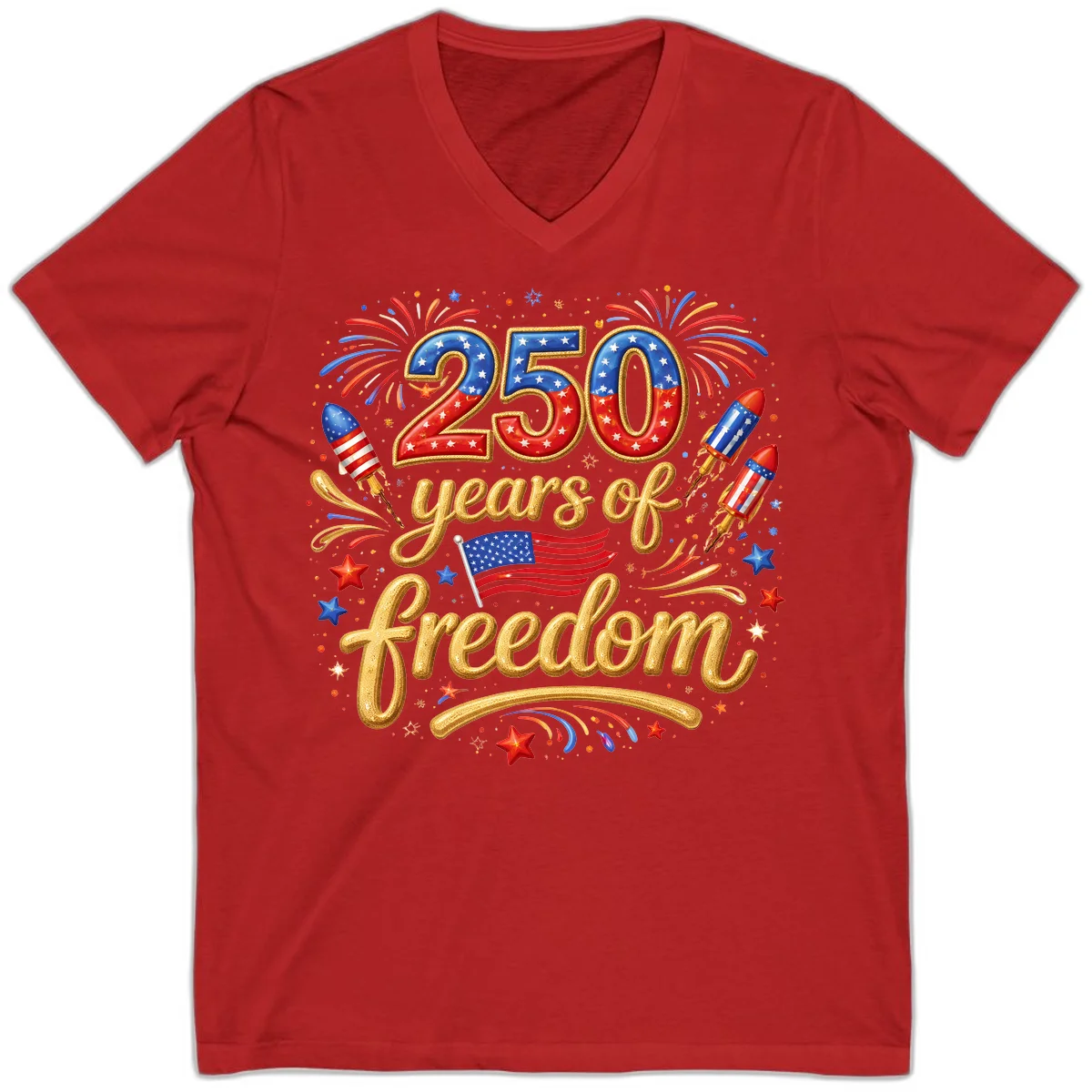 America 250th Anniversary Freedom Celebration V-Neck in Red