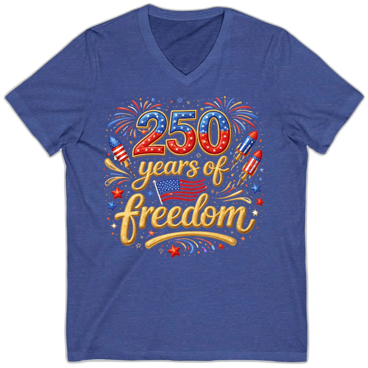 America 250th Anniversary Freedom Celebration V-Neck in Heather True Royal