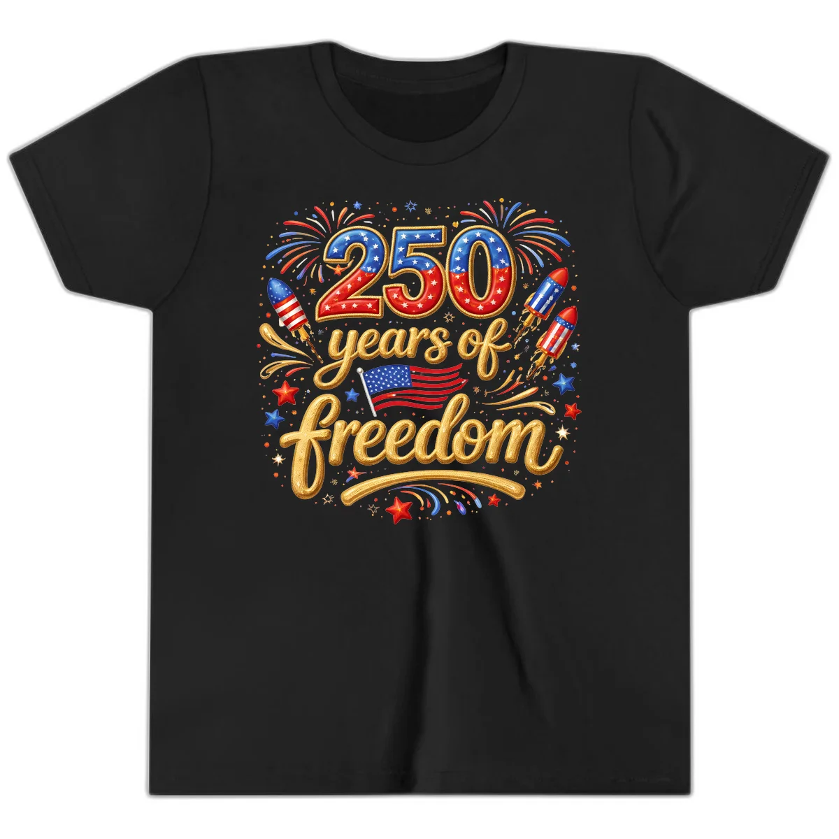 America 250th Anniversary Freedom Celebration Youth T-Shirt in Black