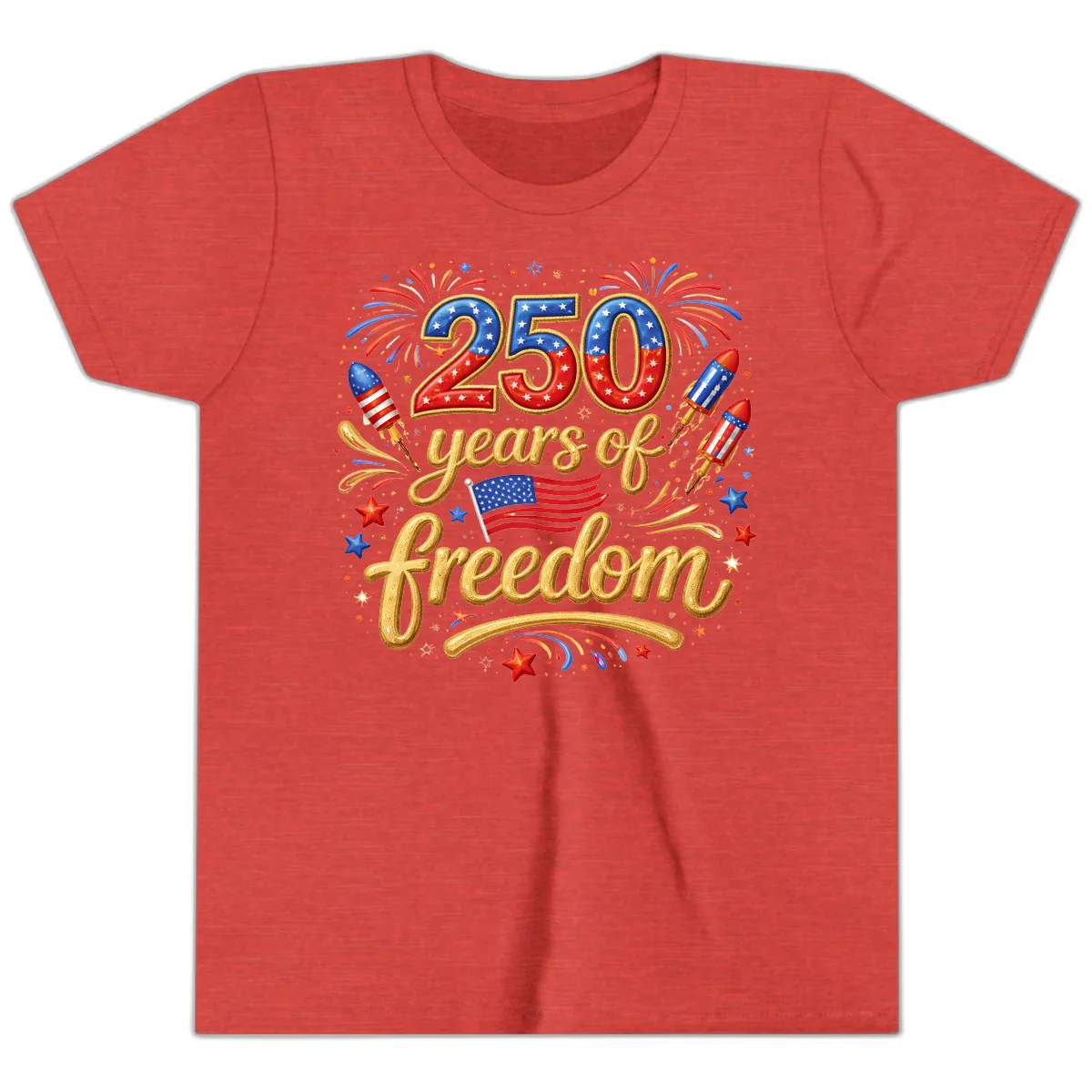America 250th Anniversary Freedom Celebration Youth T-Shirt in Heather Red