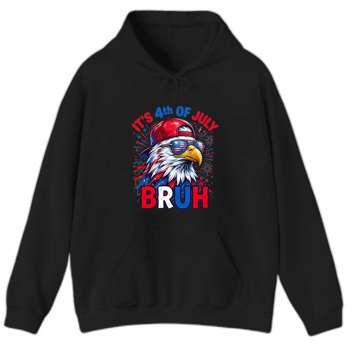 Patriotic Fourth Of July Bruh Eagle Hoodie in Black