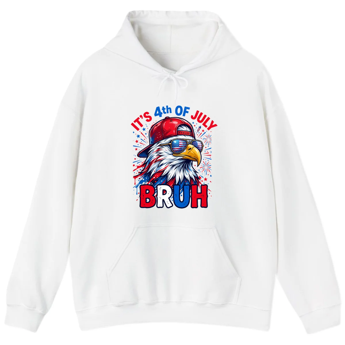 Patriotic Fourth Of July Bruh Eagle Hoodie in White
