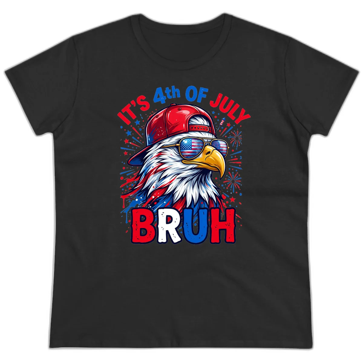 Patriotic Fourth Of July Bruh Eagle Ladies Tee in Black
