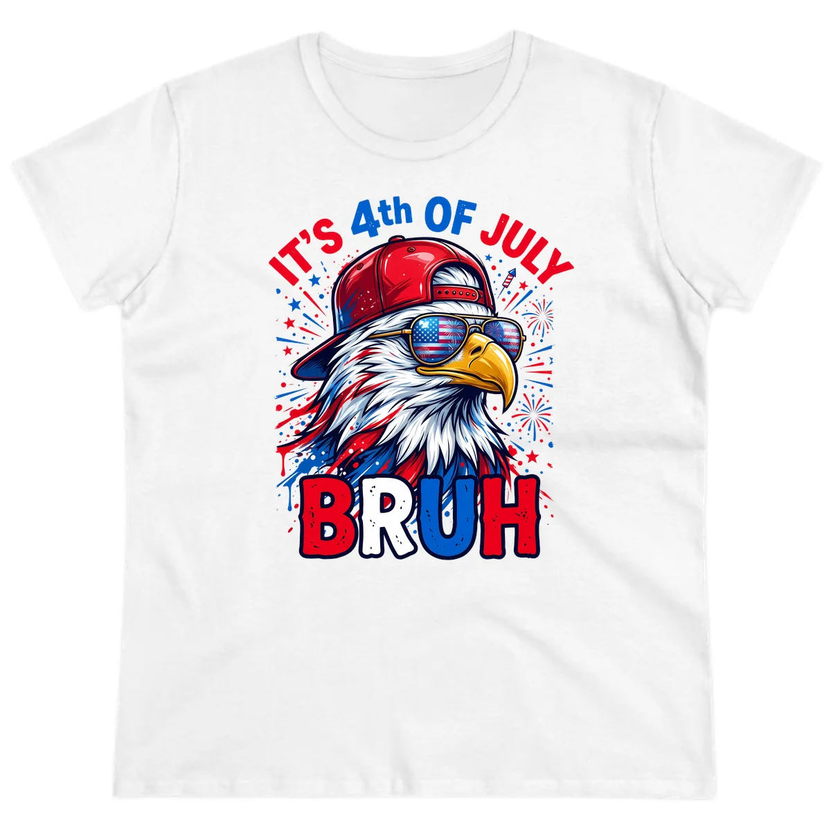 Patriotic Fourth Of July Bruh Eagle Ladies Tee in White