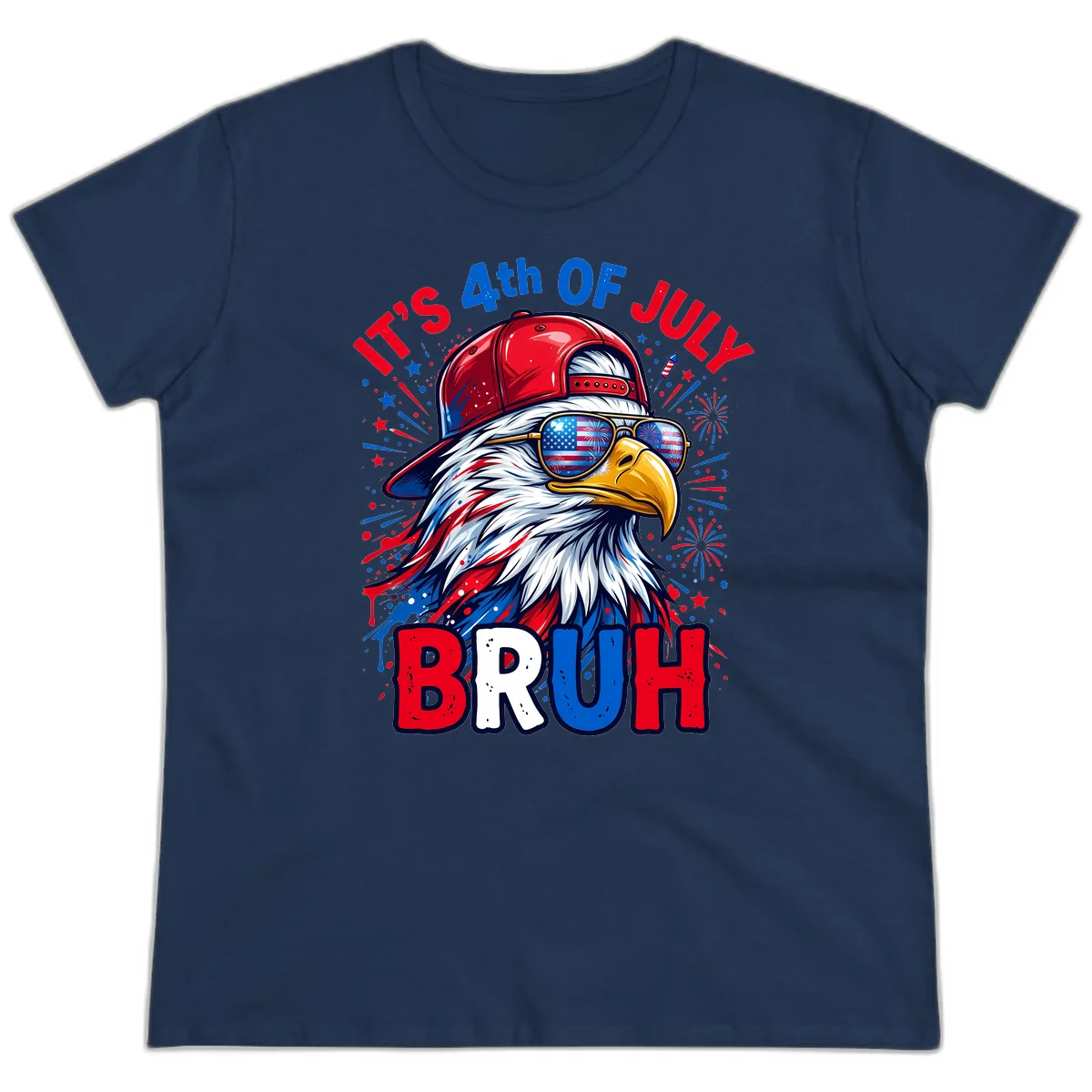 Patriotic Fourth Of July Bruh Eagle Ladies Tee in Navy