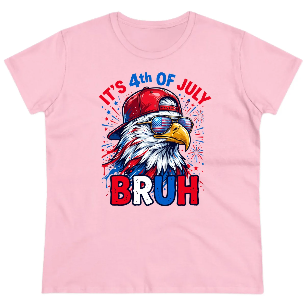 Patriotic Fourth Of July Bruh Eagle Ladies Tee in Light Pink