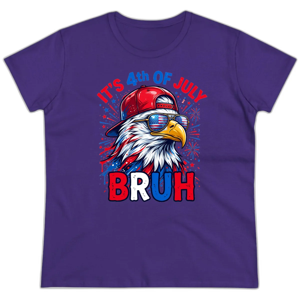 Patriotic Fourth Of July Bruh Eagle Ladies Tee in Purple