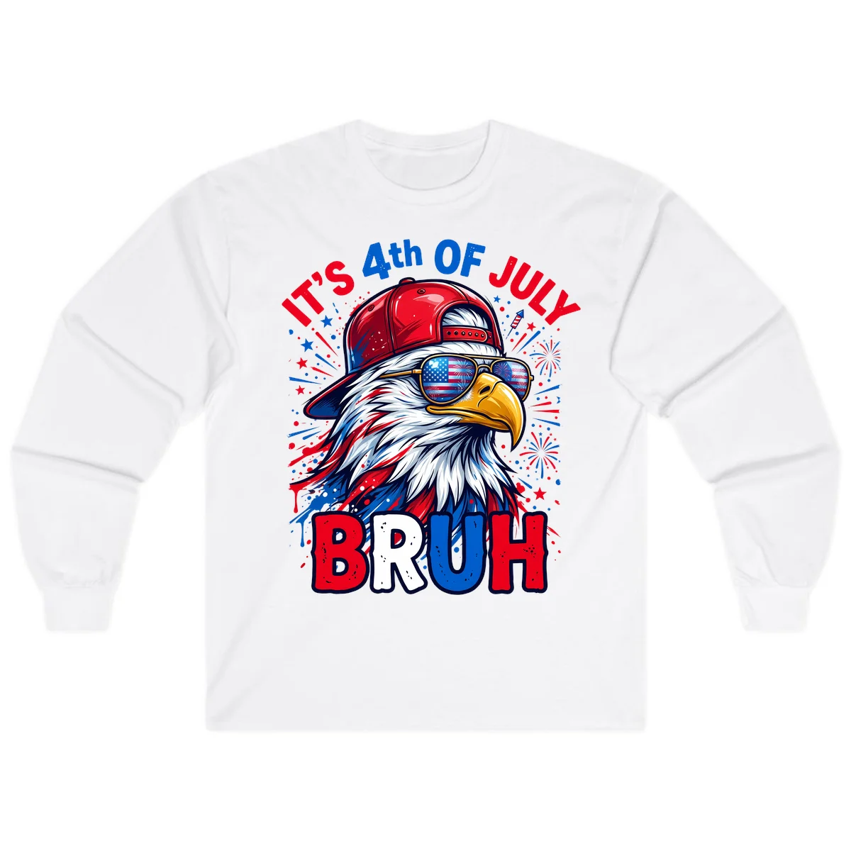 Patriotic Fourth Of July Bruh Eagle Long Sleeve in White