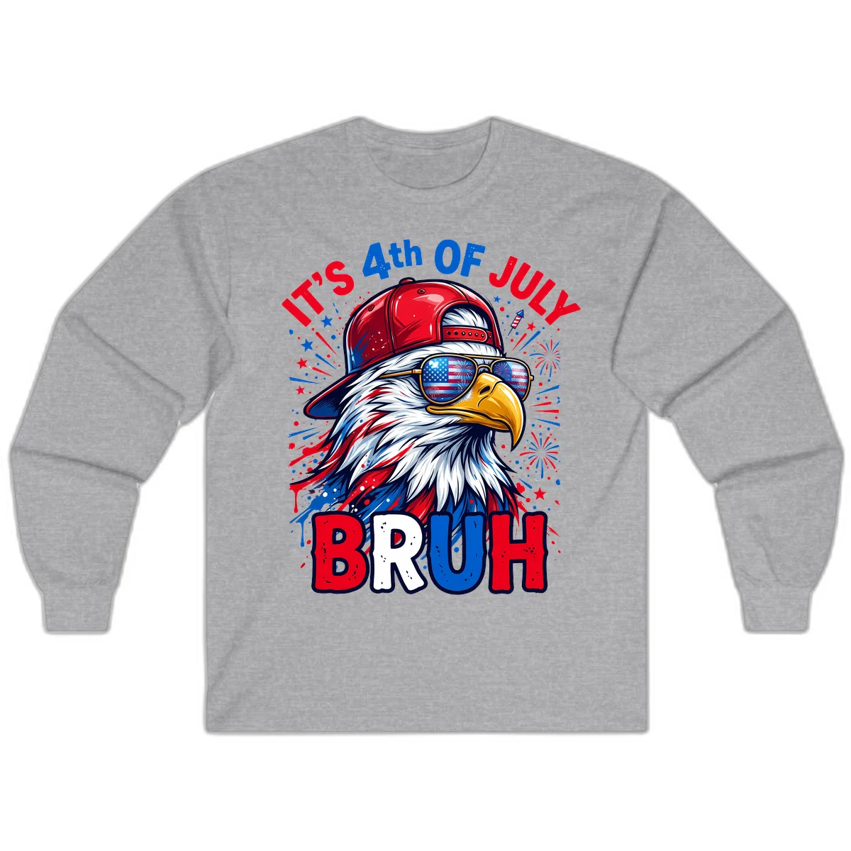 Patriotic Fourth Of July Bruh Eagle Long Sleeve in Sport Grey