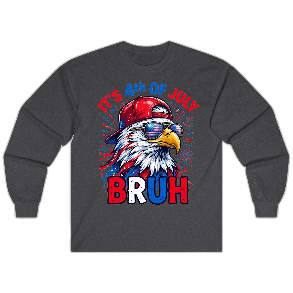 Patriotic Fourth Of July Bruh Eagle Design Long Sleeve in Dark Heather