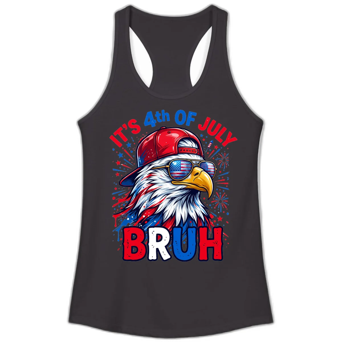 Patriotic Fourth Of July Bruh Eagle Ladies Tank in Black
