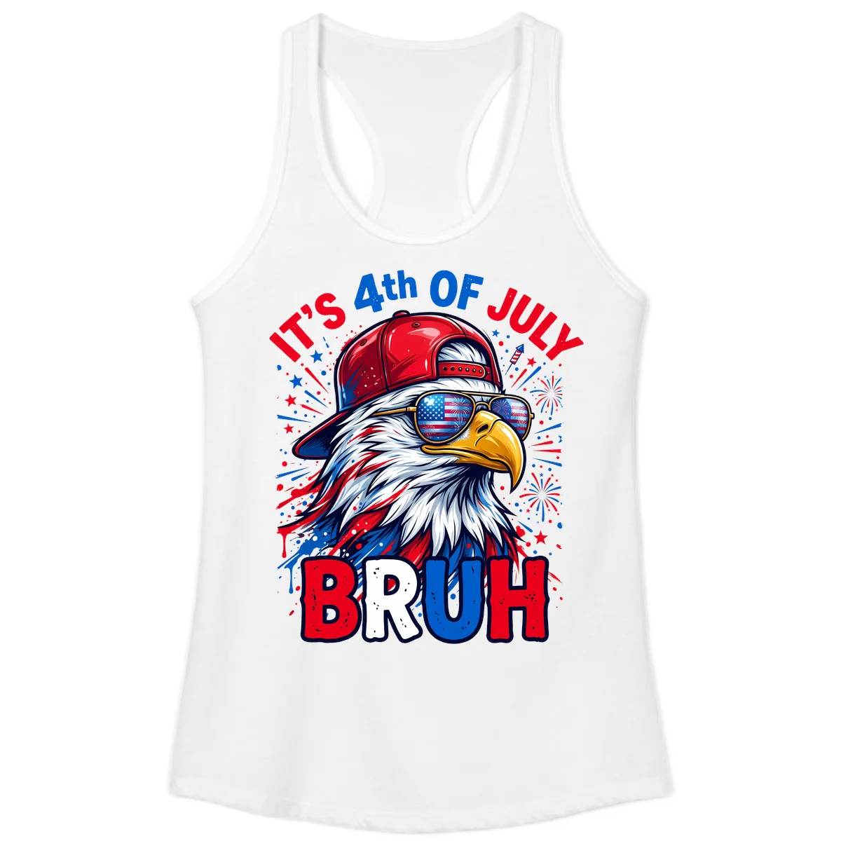 Patriotic Fourth Of July Bruh Eagle Ladies Tank in White