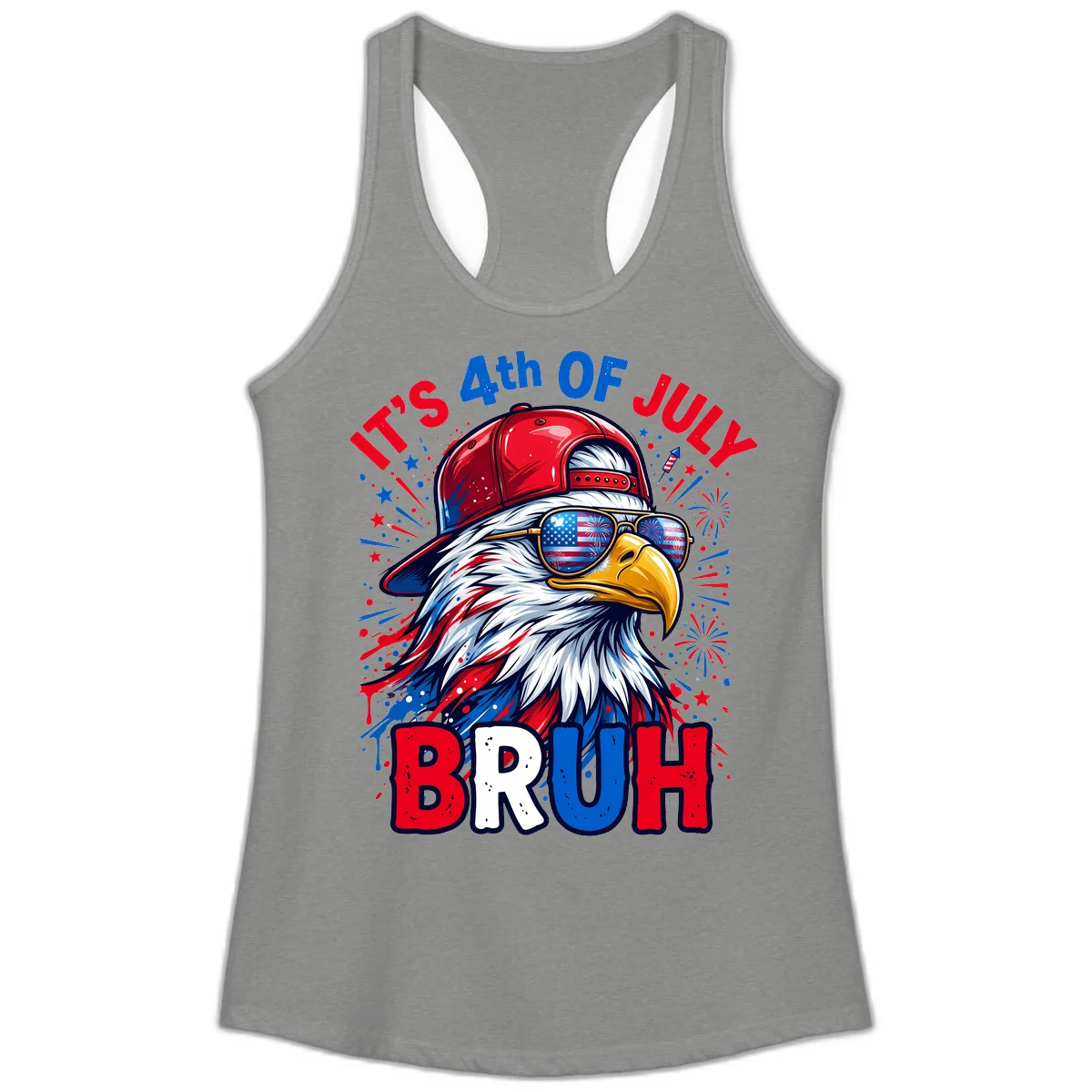 Patriotic Fourth Of July Bruh Eagle Ladies Tank in Heather Grey
