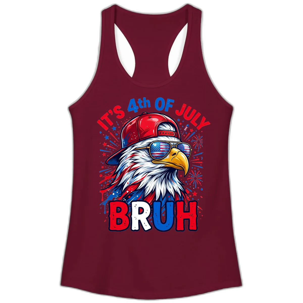 Patriotic Fourth Of July Bruh Eagle Design Ladies Tank in Solid Cardinal Red