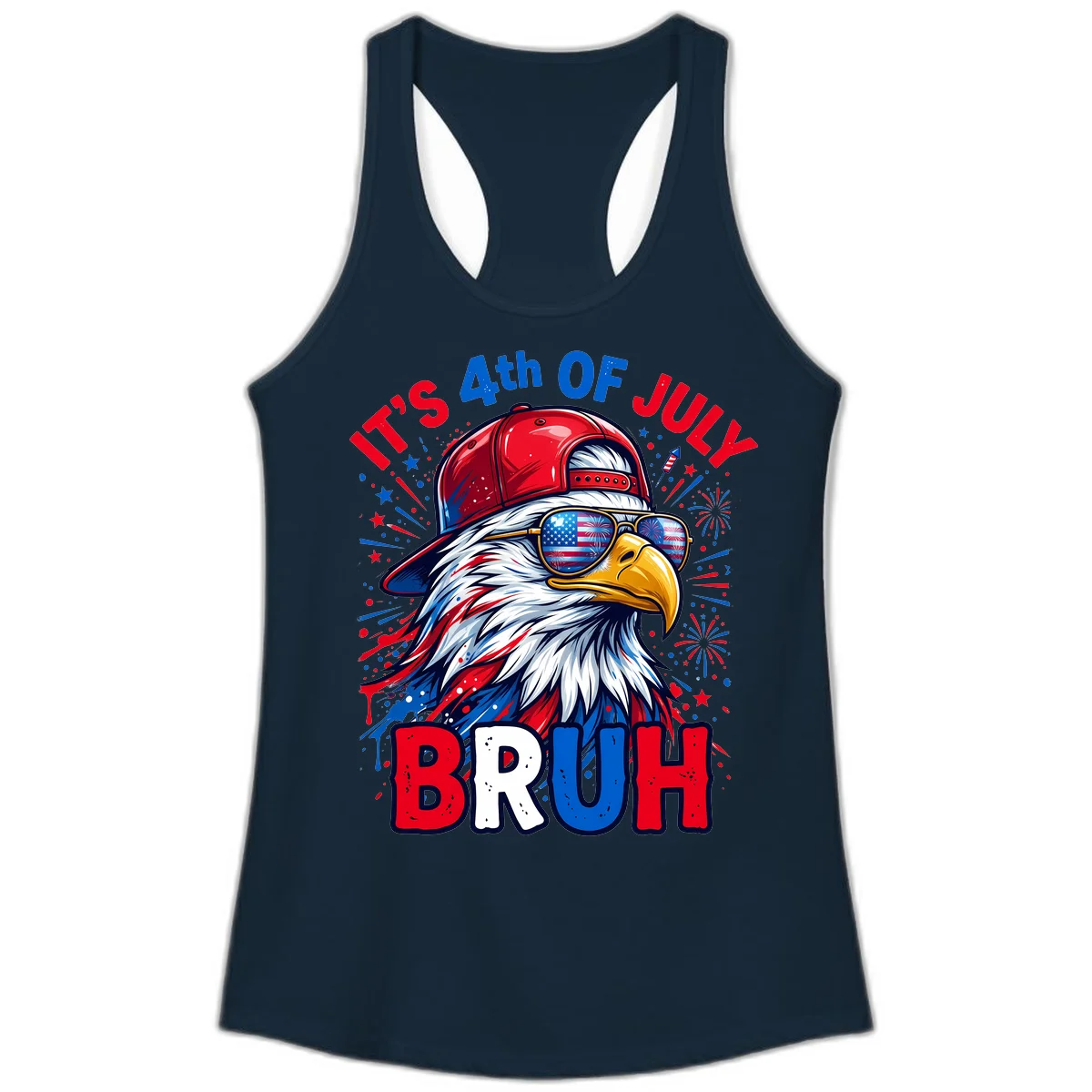 Patriotic Fourth Of July Bruh Eagle Ladies Tank in Solid Midnight Navy